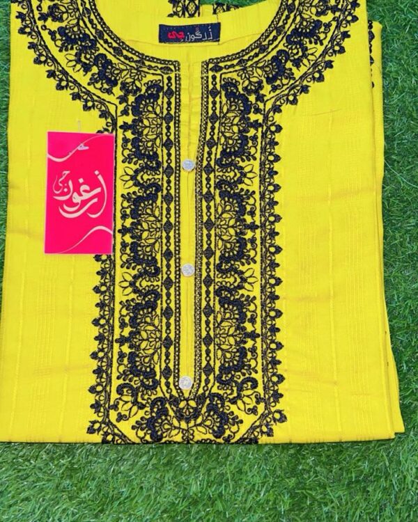 Yellow - Classic Neck Embroidered Women Top