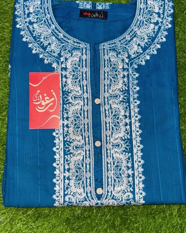 Blue - Classic Neck Embroidered Women Top