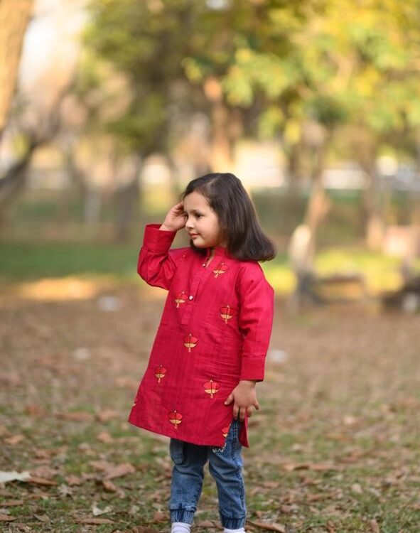 Crimson Red – Zargoon Embroidered Kids Top