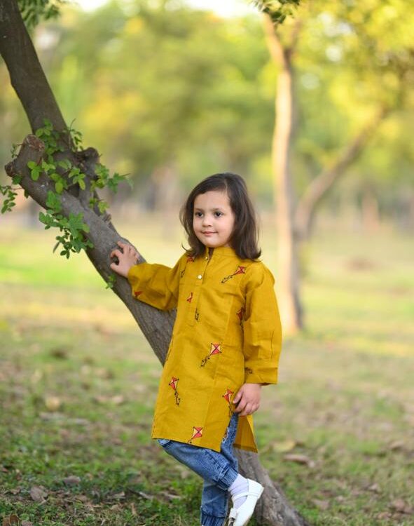 Kids Embroidered Top – Mustard Yellow